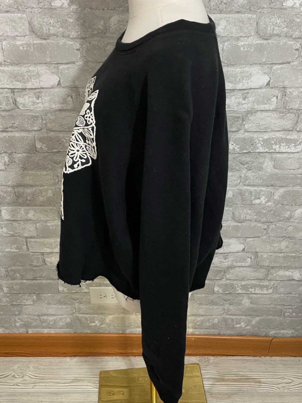 Zutter Black Fleece Sweatshirt with White Lace Bow Applique - Picture 2 of 5
